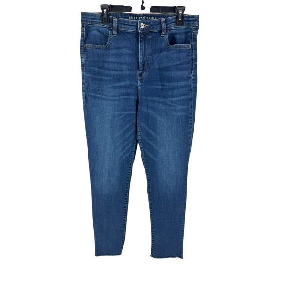 American Eagle Women’s Blue Super High Rise Jeggings Crop Size 16 Regular - Picture 1 of 5